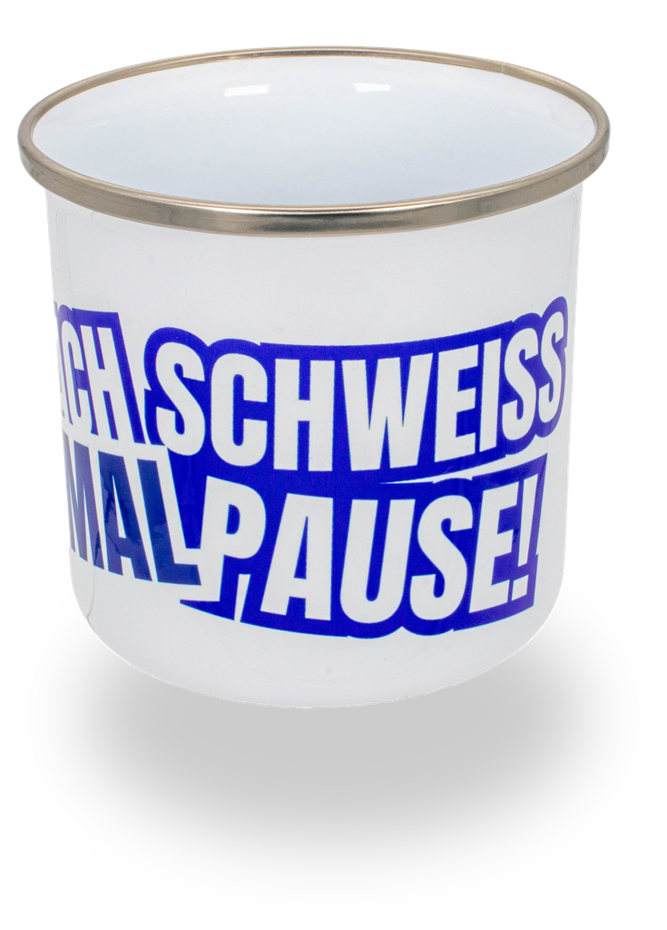 E. REIM Emailletasse &quot;Schweißpause&quot;