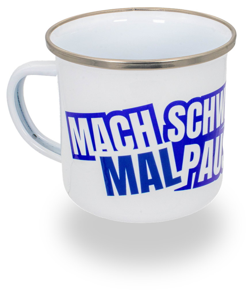 E. REIM Emailletasse &quot;Schweißpause&quot;